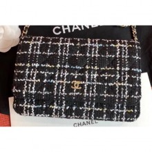 Imitation Cheap Chanel Cotton Tweed Classic Wallet On Chain WOC Bag A33814 Black 2019 CE02281