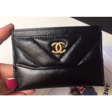 Knockoff AAA Chanel Chevron Aged Calfskin Gabrielle Card Holder A84386 Black CE02734