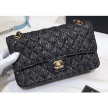 Knockoff Chanel Braided Canvas Classic Flap Medium Bag Black 2018 CE02890