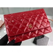 Knockoff Chanel Wallet On Chain WOC Bag in Patent Leather Red/Gold CE03144