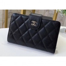 Knockoff Cheap Chanel Small Wallet 48667 Grained Calfskin Black CE03608