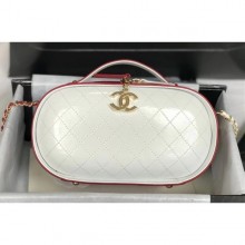 Replica AAA Chanel Calfskin Quilted Color Patchwork Oval Tote Bag White/Red 2019 CE03019