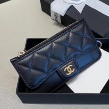 Replica AAAAA Chanel Quilted Lambskin Zipped Classic Card Holder AP0767 Black/Gold 2019 Collection CE03623