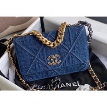 Replica Chanel 19 Wallet on Chain WOC Bag AP0957 Denim 2020 CE03410