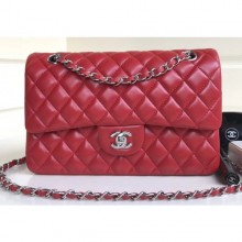 Replica Chanel Classic Flap Medium Bag A1112 Red in Sheepskin Leather with Silver Hardware CE03381