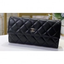 Replica Chanel Classic Long Flap Wallet 31502 Lambskin Black CE03481