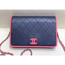 Replica Chanel Lambskin Wallet On Chain WOC Bag AP0059 Navy Blue 2019 CE03434