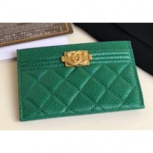 Replica Chanel Pearl Caviar Leather Boy Card Holder Green 2018 CE02351