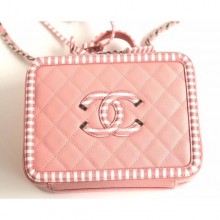 Replica Chanel Striped Grained CC Filigree Vanity Case Medium Bag A93343 Pink 2019 CE03308