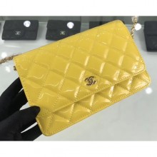 Replica Chanel Wallet On Chain WOC Bag in Patent Leather Yellow/Gold CE03241