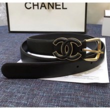 Replica Chanel Width 2cm Smooth Leather Belt with Black CC Buckle Black/Gold 2020 Collection CE02960