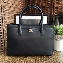 Replica Top chanel cerf tote bag in caviar leather black with silver hardware CE01741