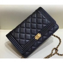 Replica Top Chanel Shine Gold Hardware Caviar Boy Wallet On Chain WOC Bag Black 2018 CE03314