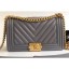 Best Chanel Caviar Leather Chevron Boy Flap Medium Bag Gray/Gold CE02087