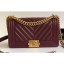 Best Imitation Chanel Caviar Leather Chevron Boy Flap Medium Bag Burgundy/Gold CE00823