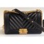 Chanel Caviar Leather Chevron Boy Flap Medium Bag Black/Gold CE01132