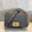 Chanel Chevron Grained Calfskin Small Boy Flap Bag A67085 Gray/Bright Gold 2019 Collection CE03029