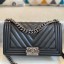 Chanel Chevron Lambskin Medium Boy Flap Bag A67086 Black/Vintage Silver 2019 Collection CE01335