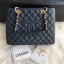 Chanel Grained Calfskin Grand Shopping Tote GST Bag Navy Blue/Gold Collection CE02040