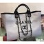 Copy Chanel Deauville Canvas Tote Medium Shopping Bag White/Black CE03802