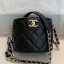 Copy Chanel Quilted Lambskin Chain Round Vanity Case AS1355 Black 2019 Collection CE00549