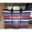 Fake Best Chanel Canvas Deauville Shopping Bag A66941 Stripe Black/Blue/Red 2018 CE01780