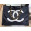 Replica Chanel CC Logo Canvas Shopping Tote Bag Black/White 2019 CE03975