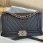 Replica Chanel Chevron Grained Calfskin Medium Boy Flap Bag A67086 Black/Vintage Silver 2019 Collection CE04234