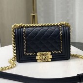 Chanel Quilted Calfskin Chain Small Boy Flap Bag A67085 Navy Blue 2019 Collection CE03346