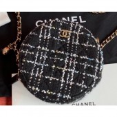 Chanel Tweed Classic Round Clutch with Chain Bag AP0366 Black 2019 CE00663