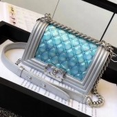 Cheap Fake Chanel PVC/Iridescent Patent Small Boy Flap Bag Blue 2018 Collection CE04031