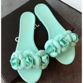 Copy Chanel Tpu Camellia Pool Mules Slides Sandals Light Green 2020 CE02636