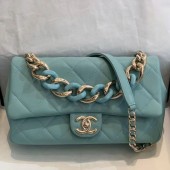 First-class Quality Chanel Quilted Lambskin Large Flap Bag with Resin Chain AS1354 Light Blue 2019 Collection CE01039