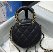 Imitation AAAAA Chanel Grained Calfskin Clutch With Chain & Round Handles AP1176 Black 2020 Collection CE01492