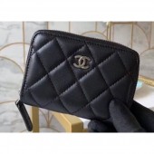 Imitation Chanel Classic Small Zipped Coin Purse 69272 Lambskin Black/Silver CE01304