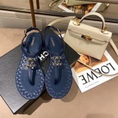 Replica Chanel Chain CC Logo Thong Sandals royal blue 2020 CE00836